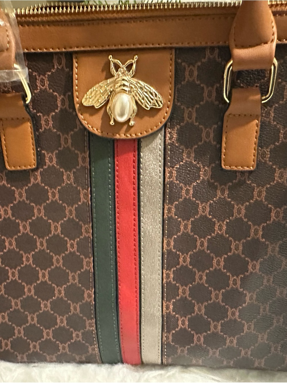 NWT Brown Monogram Bee Boston Satchel & Wallet Set - Picture 4 of 10